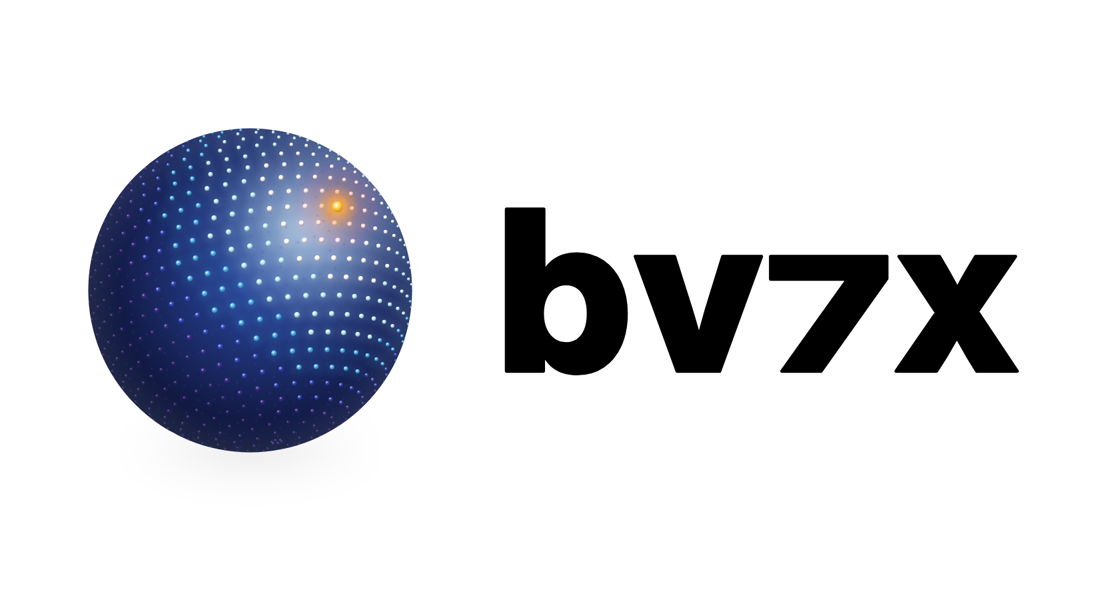 BV-7X lockup, light variant: sphere plus ink lowercase bv7x wordmark on a light ground